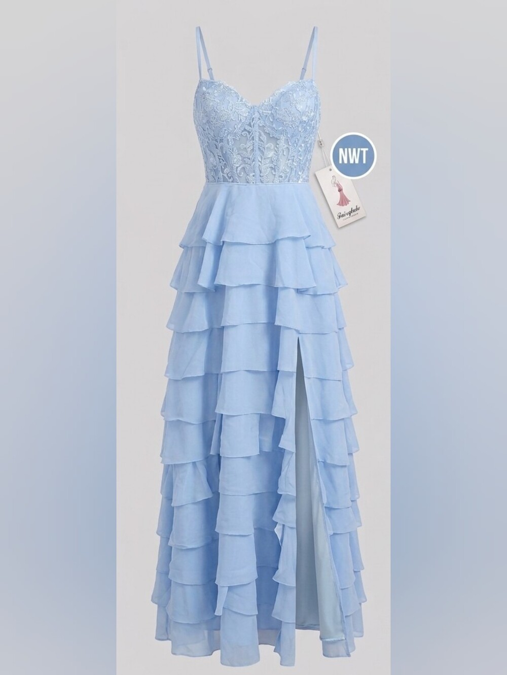 Lavender Lace Bodice Ruffled Tiered Maxi Dress